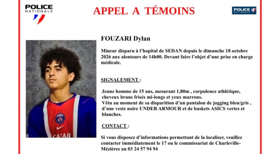 UN ADOLESCENT DE 15 ANS A DISPARU DE L’HÔPITAL, UN APPEL À TÉMOINS LANCÉ